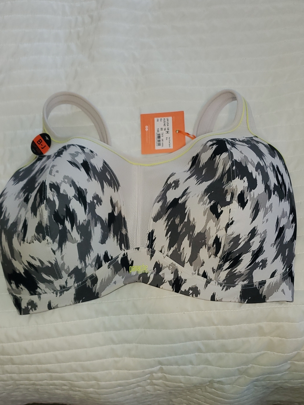 Panache Black & White Printed Sports Bra with Neon Lime Trim